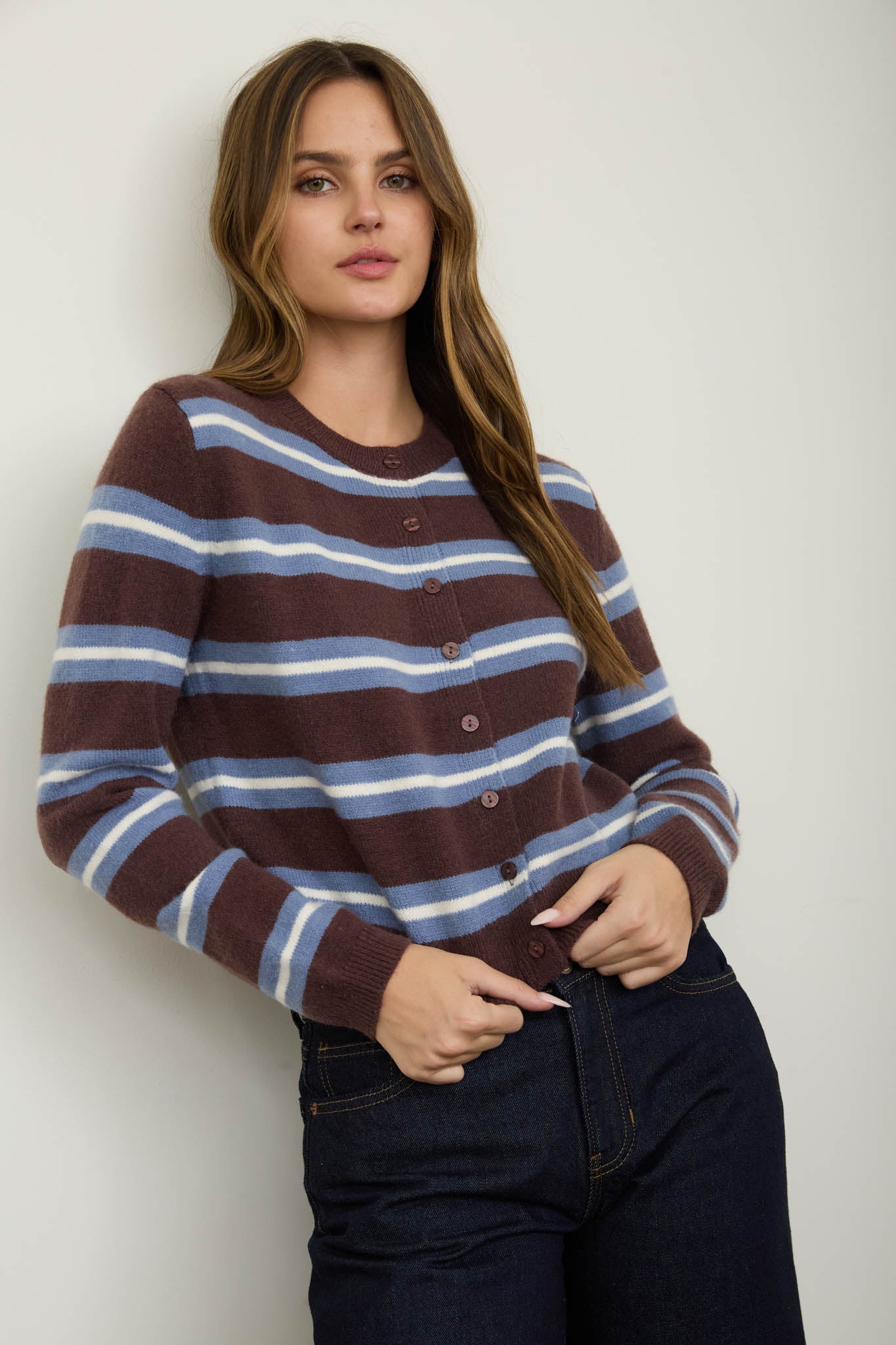 MULTI-COLOR STRIPE BUTTON DOWN KNIT CARDIGAN