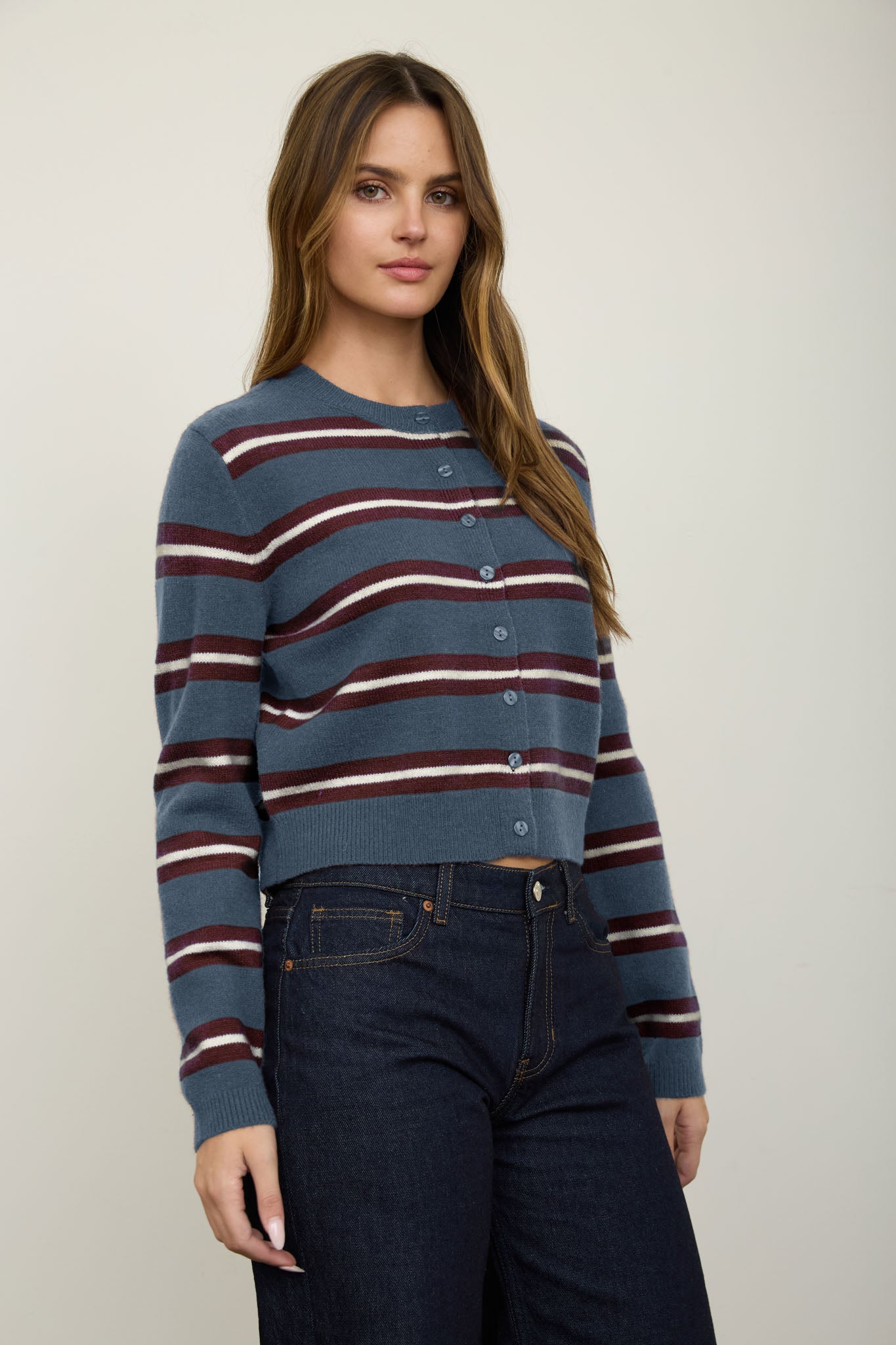 MULTI-COLOR STRIPE BUTTON DOWN KNIT CARDIGAN