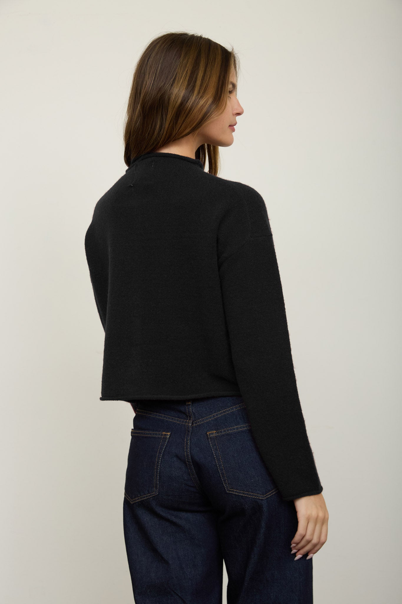 RAW EDGE MOCK NECK BUTTON DOWN CARDIGAN