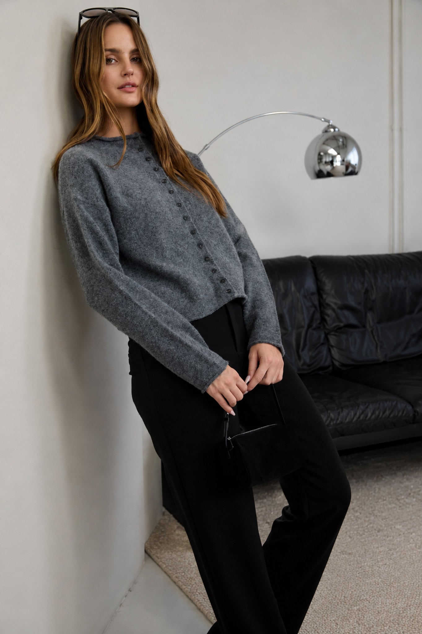 RAW EDGE MOCK NECK BUTTON DOWN CARDIGAN