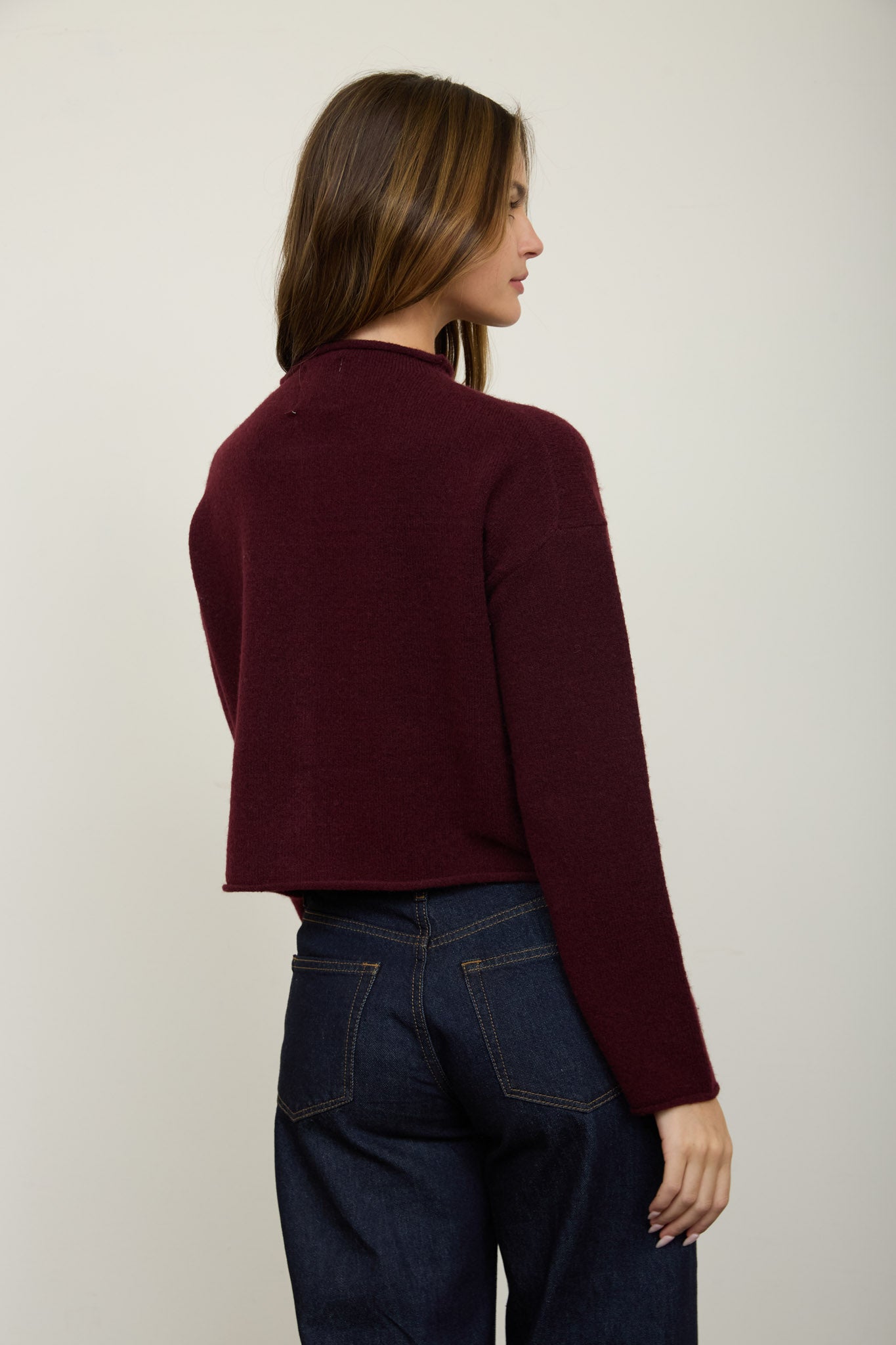 RAW EDGE MOCK NECK BUTTON DOWN CARDIGAN