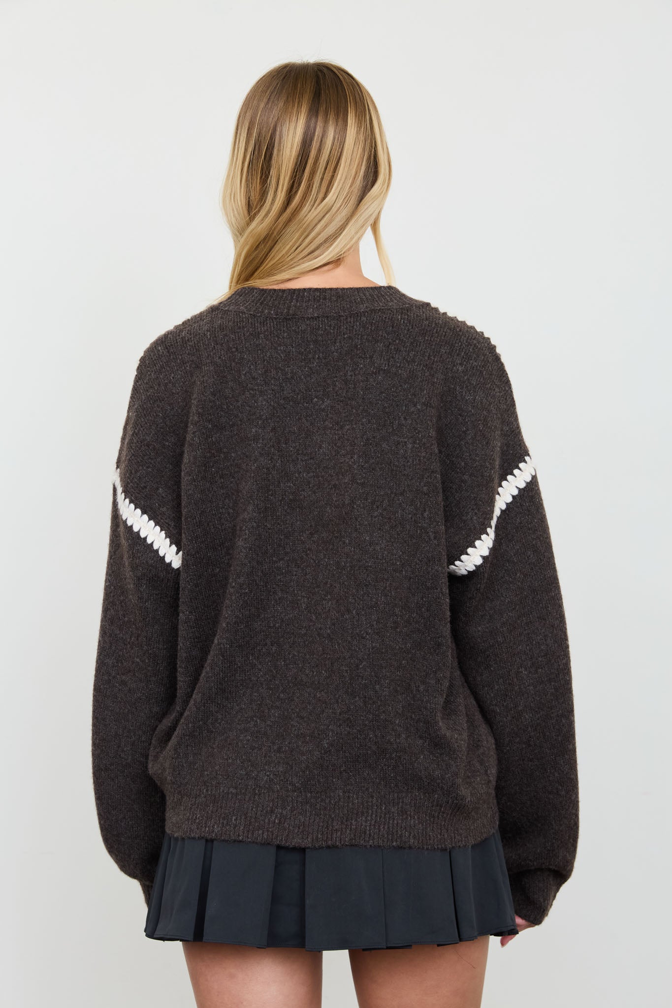 MARLED CONTRAST STITCH CREW NECK KNIT SWEATER (PRE-ORDER)