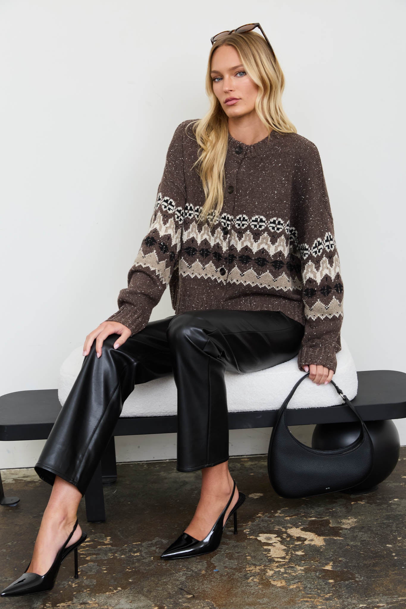 STRIPE FAIR ISLE CREW BUTTON DOWN KNIT CARDIGAN (PRE-ORDER)