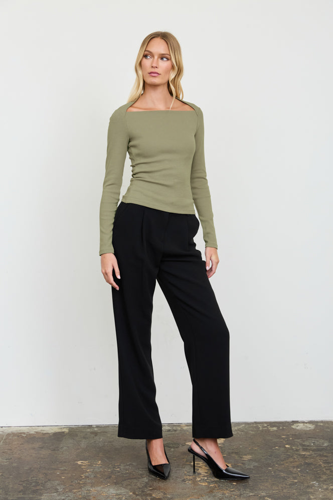 BOAT ENVELOPE NECK LONG SLEEVE KNIT TOP