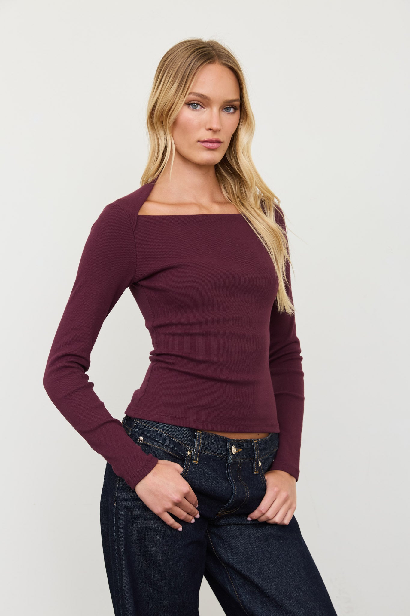 BOAT ENVELOPE NECK LONG SLEEVE KNIT TOP