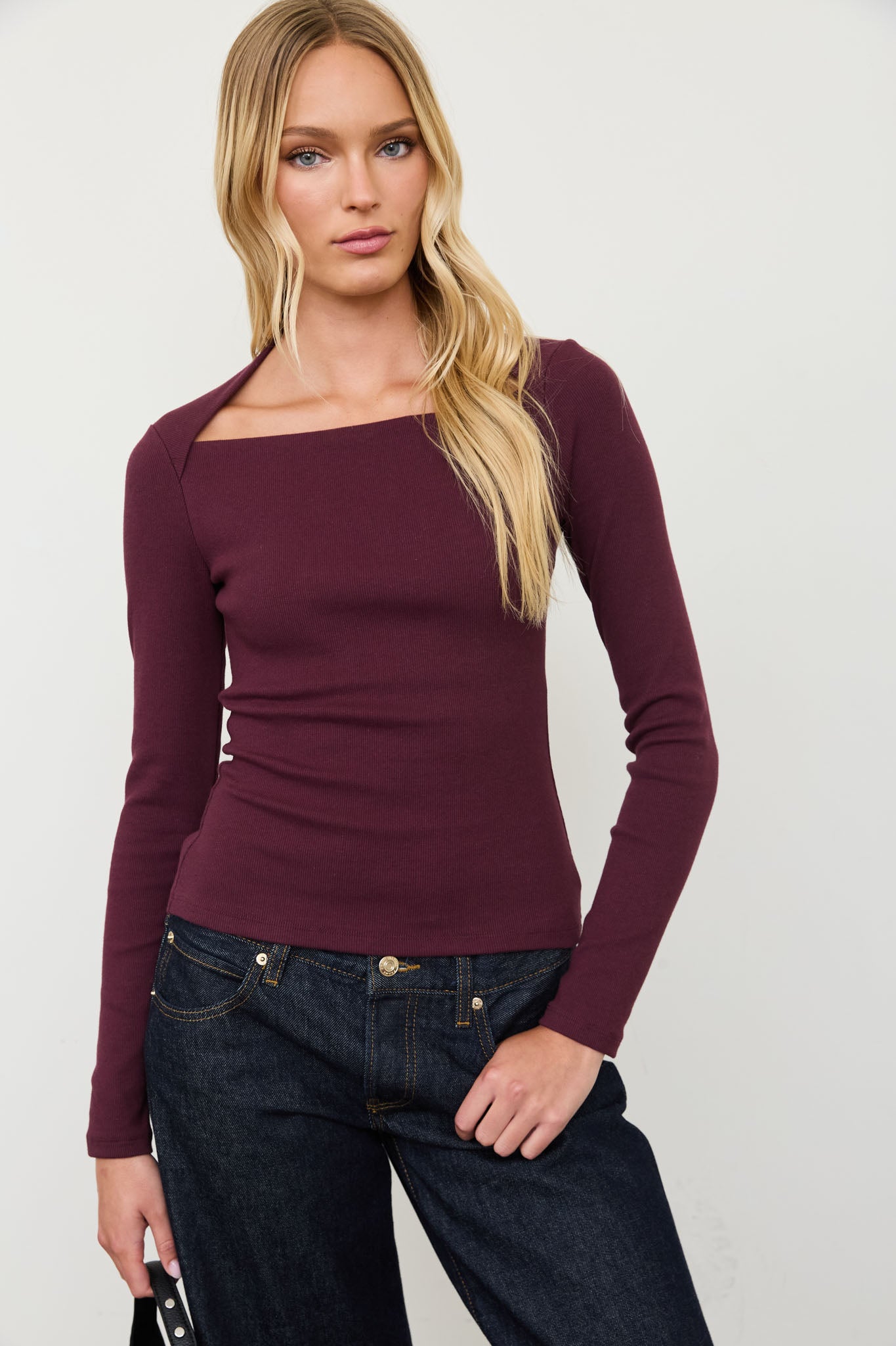BOAT ENVELOPE NECK LONG SLEEVE KNIT TOP
