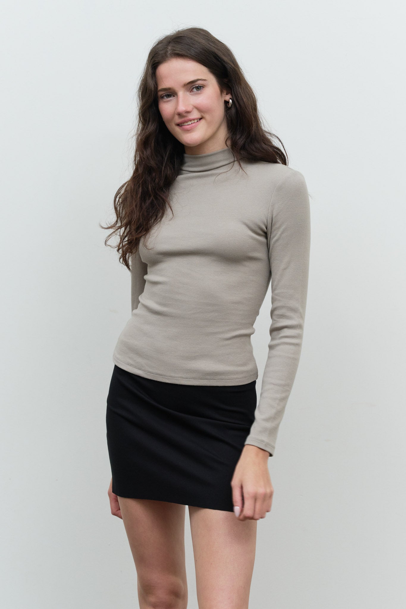 RIBBED MOCK NECK LONG SLEEVE BODYCON TOP