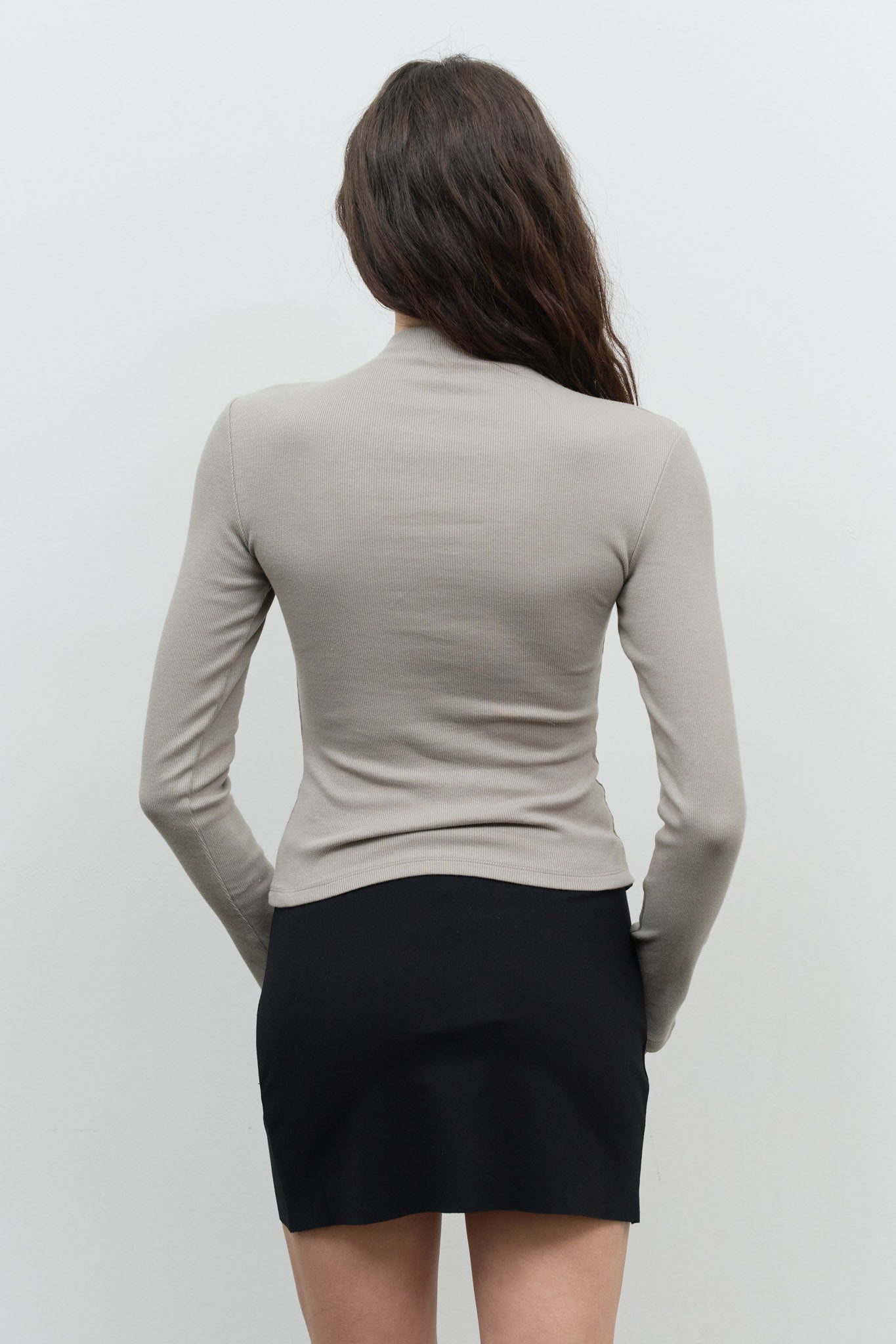 RIBBED MOCK NECK LONG SLEEVE BODYCON TOP