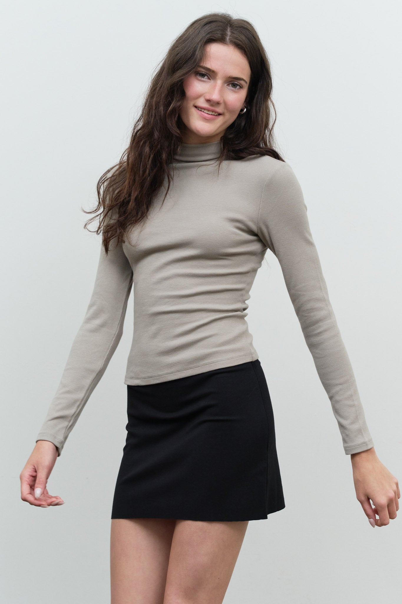 RIBBED MOCK NECK LONG SLEEVE BODYCON TOP