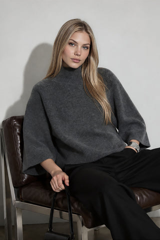 MARLED MOCK NECK BOXY FIT 3/4 SLEEVE KNIT SWEATER (PRE-ORDER)