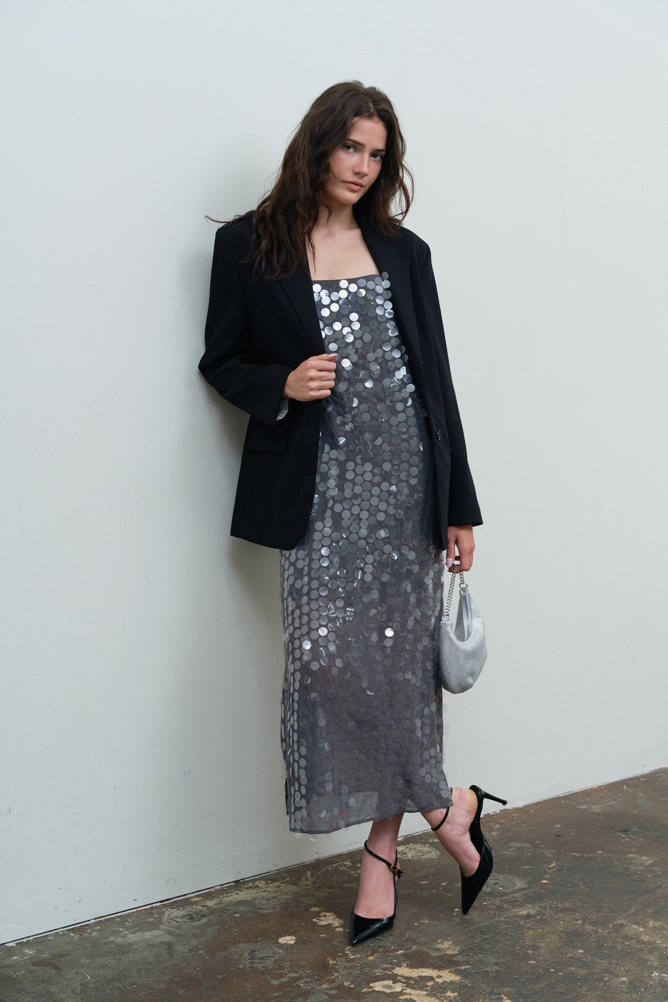 SEQUIN SPAGHETTI STRAP SLIP MIDI DRESS